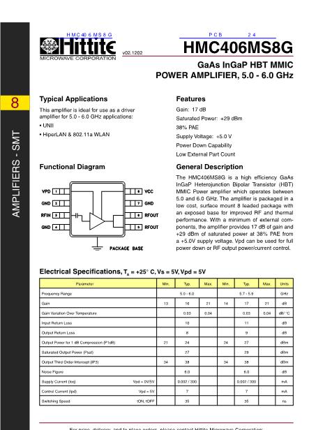 HMC406MS8G数据手册封面
