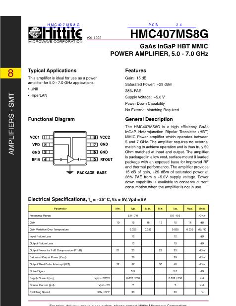 HMC407MS8G数据手册封面