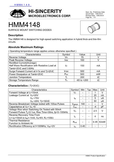 HMM4148数据手册封面