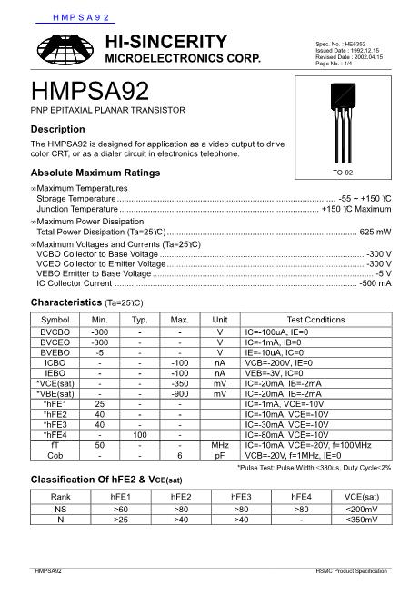 HMPSA92数据手册封面