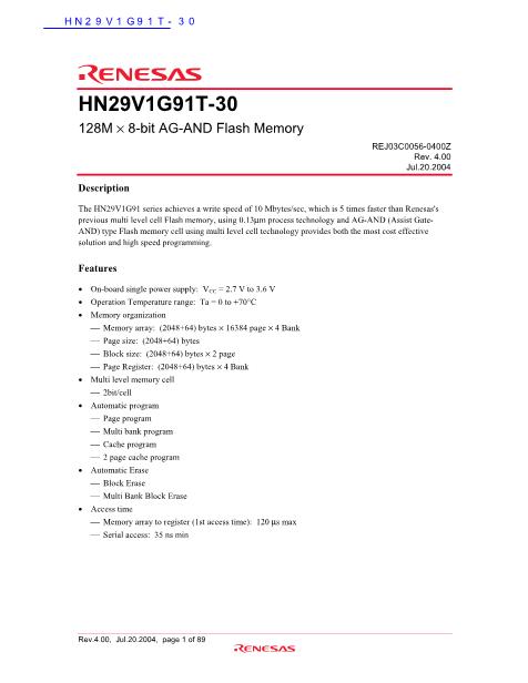 HN29V1G91T-30数据手册封面