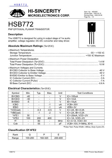 HSB772數(shù)據(jù)手冊封面