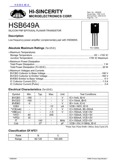 HSB649A数据手册封面