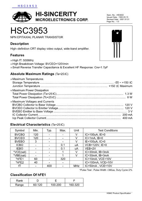 HSC3953数据手册封面