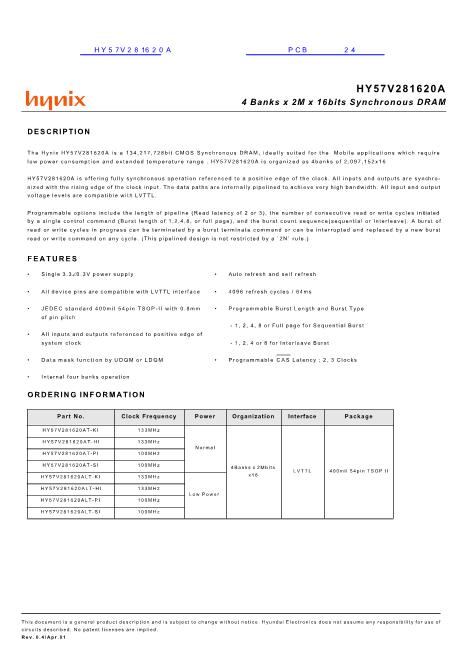 HY57V281620A數(shù)據(jù)手冊封面