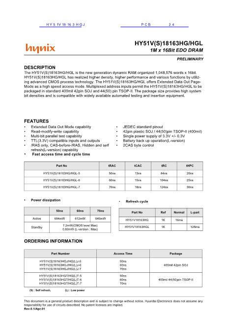 HY51V18163HGJ數(shù)據(jù)手冊(cè)封面