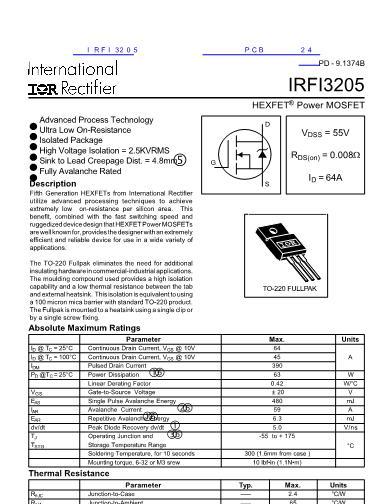 IRFI3205数据手册封面