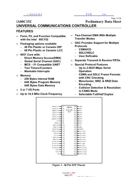 IA80C152数据手册封面