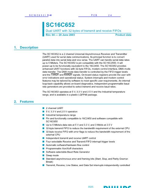 SC16C652IB48数据手册封面