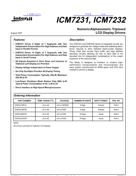 ICM7231数据手册封面