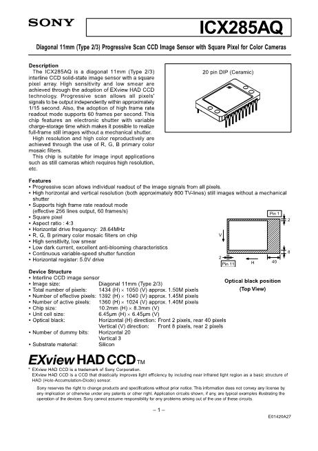 ICX285AQ數(shù)據(jù)手冊封面