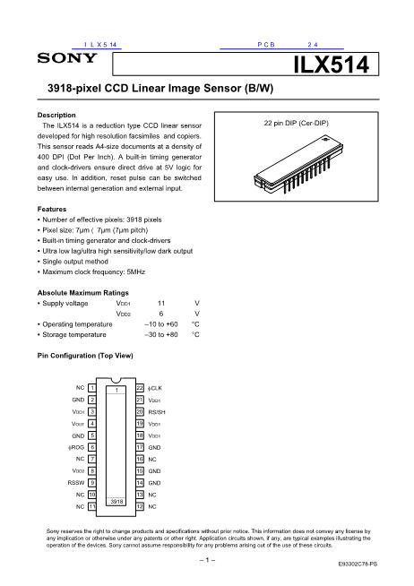 ILX514數(shù)據(jù)手冊(cè)封面