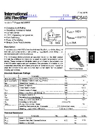 IRC540数据手册封面