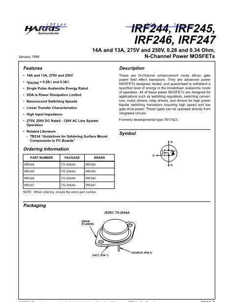 IRF244数据手册封面