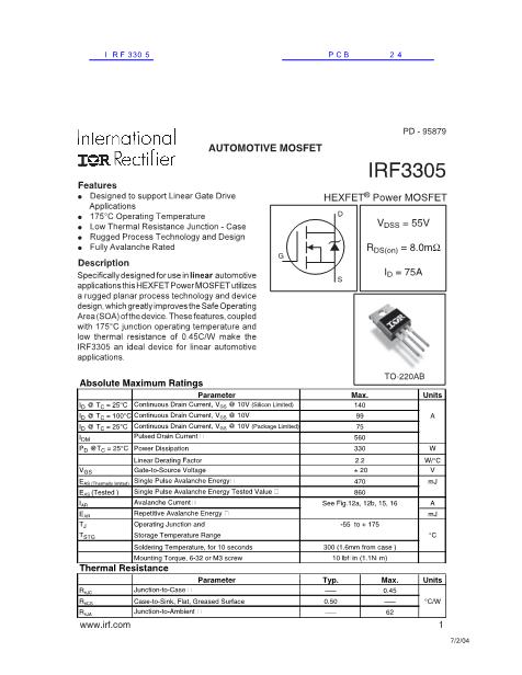 IRF3305數(shù)據(jù)手冊(cè)封面