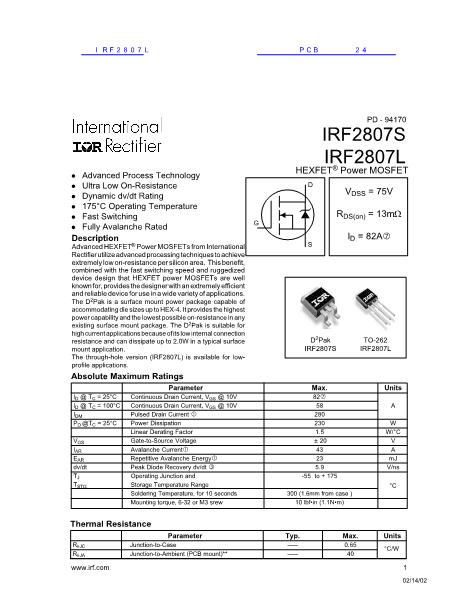IRF2807L数据手册封面