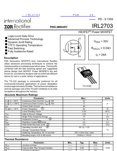 IRL2703数据手册封面