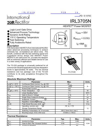 IRL3705N数据手册封面