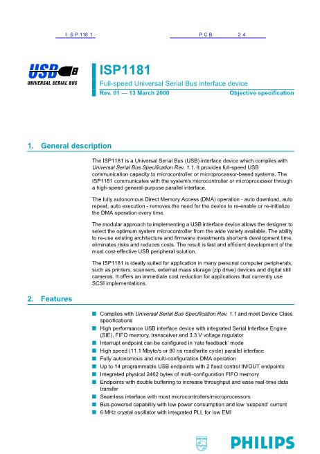 ISP1181数据手册封面