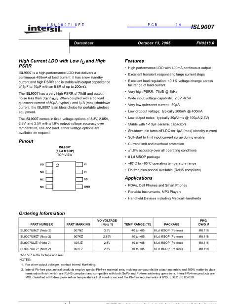 ISL9007IUFZ數(shù)據(jù)手冊(cè)封面