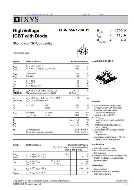 IXSN55N120AU1數(shù)據(jù)手冊封面