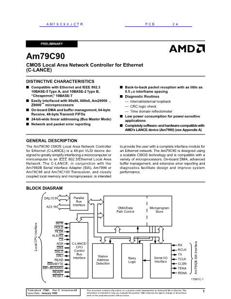 AM79C90JCTR数据手册封面