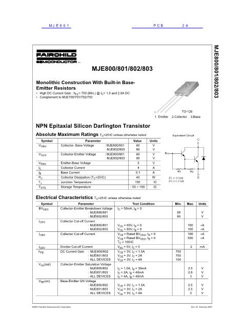 MJE801數(shù)據(jù)手冊(cè)封面