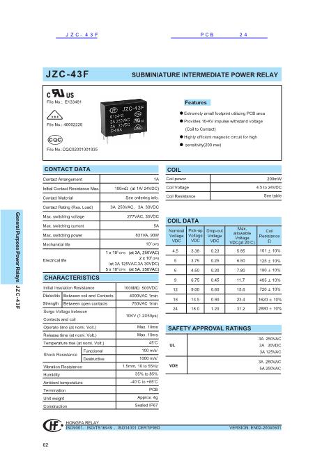 JZC-43F数据手册封面