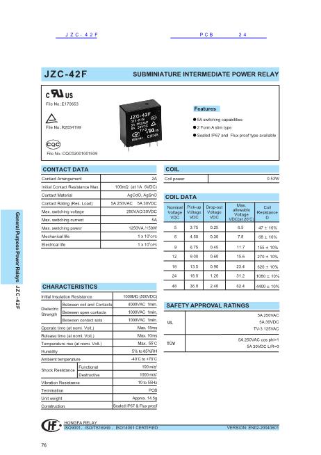 JZC-42F数据手册封面