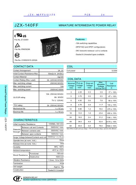JZX-140FF數(shù)據(jù)手冊封面