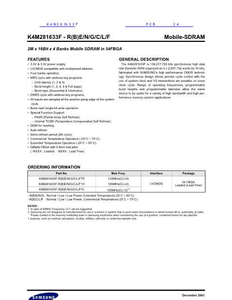 K4M281633F數(shù)據(jù)手冊(cè)封面
