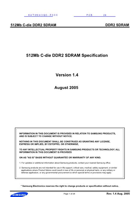 K4T51043QC-ZCCC数据手册封面