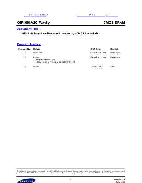 K6F1008V2C數(shù)據(jù)手冊(cè)封面