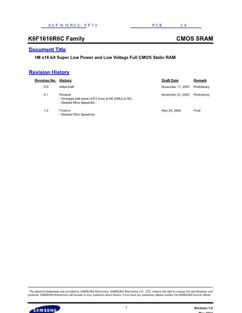 K6F1616R6C數(shù)據(jù)手冊封面
