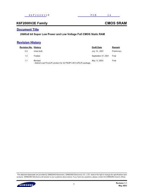 K6F2008V2E數(shù)據(jù)手冊封面