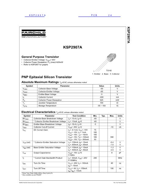 KSP2907A数据手册封面