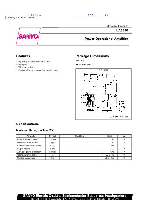LA6500數(shù)據(jù)手冊封面