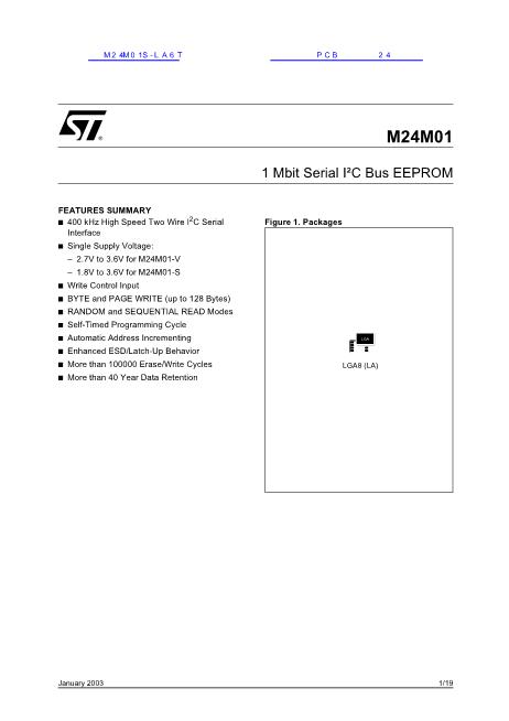 M24M01S-LA6T數(shù)據(jù)手冊封面