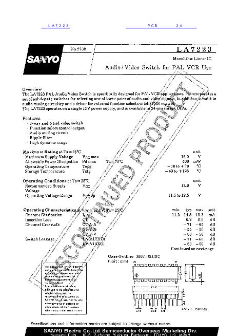 LA7223數(shù)據(jù)手冊(cè)封面