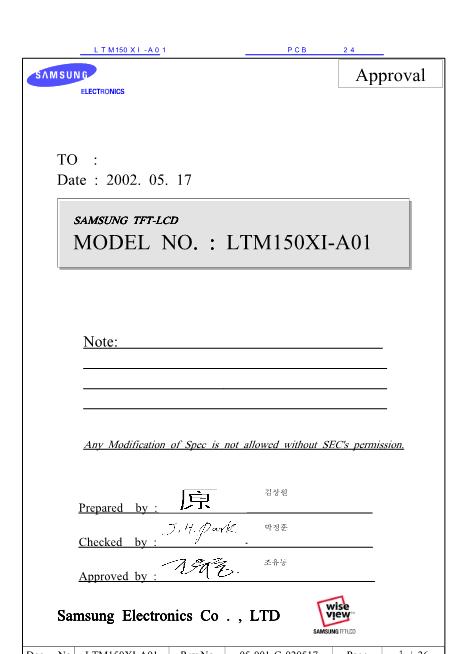 LTM150XI-A01数据手册封面
