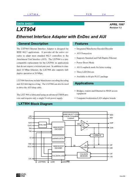 LXT904数据手册封面