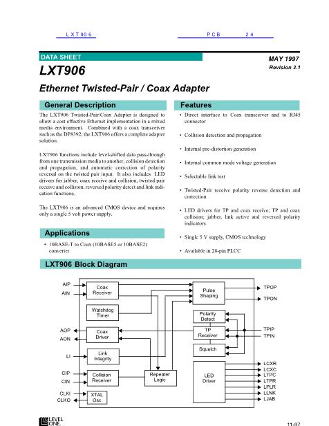 LXT906数据手册封面