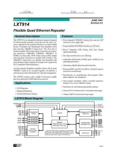 LXT914数据手册封面