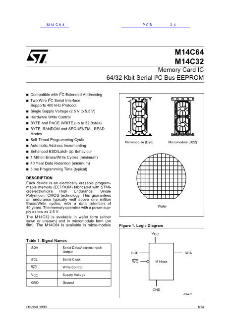 M14C64數(shù)據(jù)手冊封面