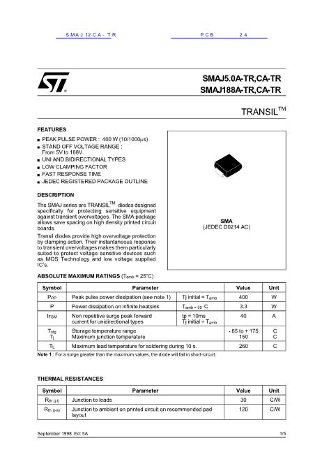 SMAJ12CA-TR数据手册封面