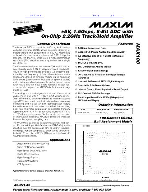 MAX108数据手册封面