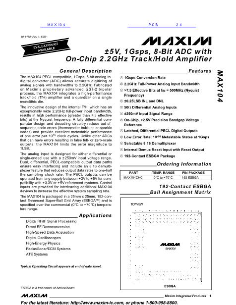 MAX104数据手册封面