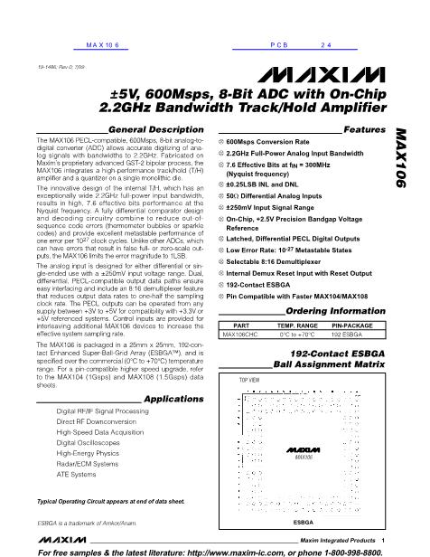 MAX106数据手册封面