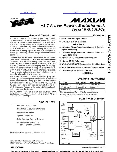 MAX1110数据手册封面