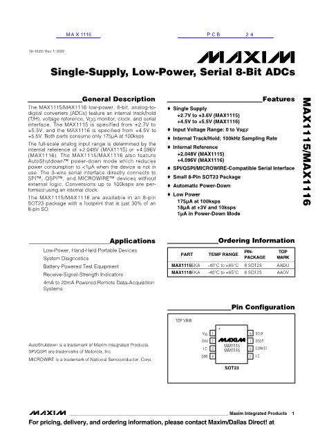 MAX1115数据手册封面